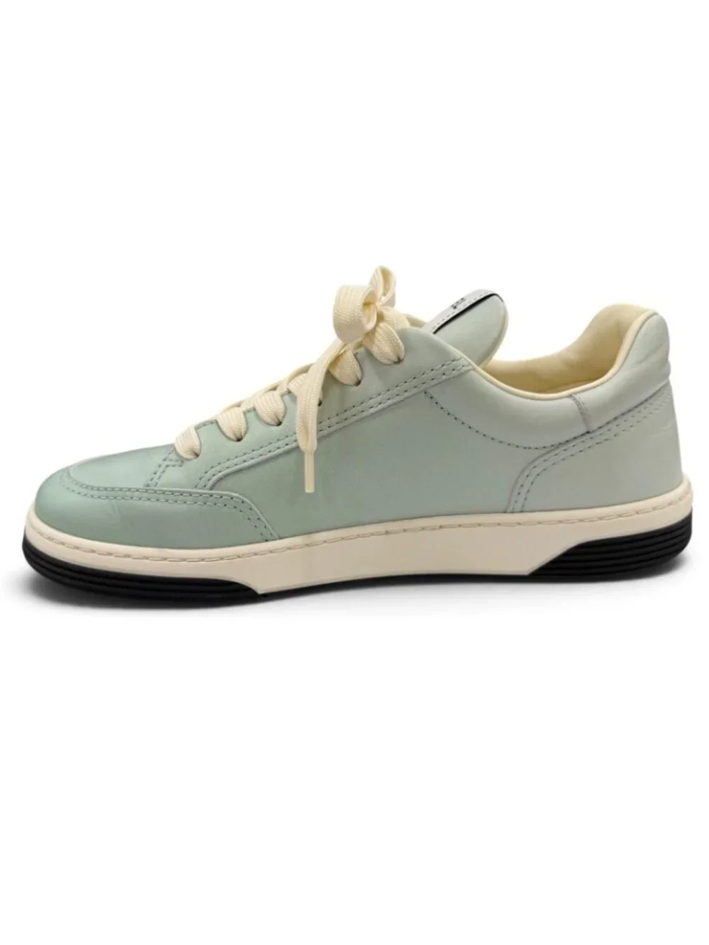 Chanel 24K Logo Lace Up Leather Low Cut Sneakers Mint Green